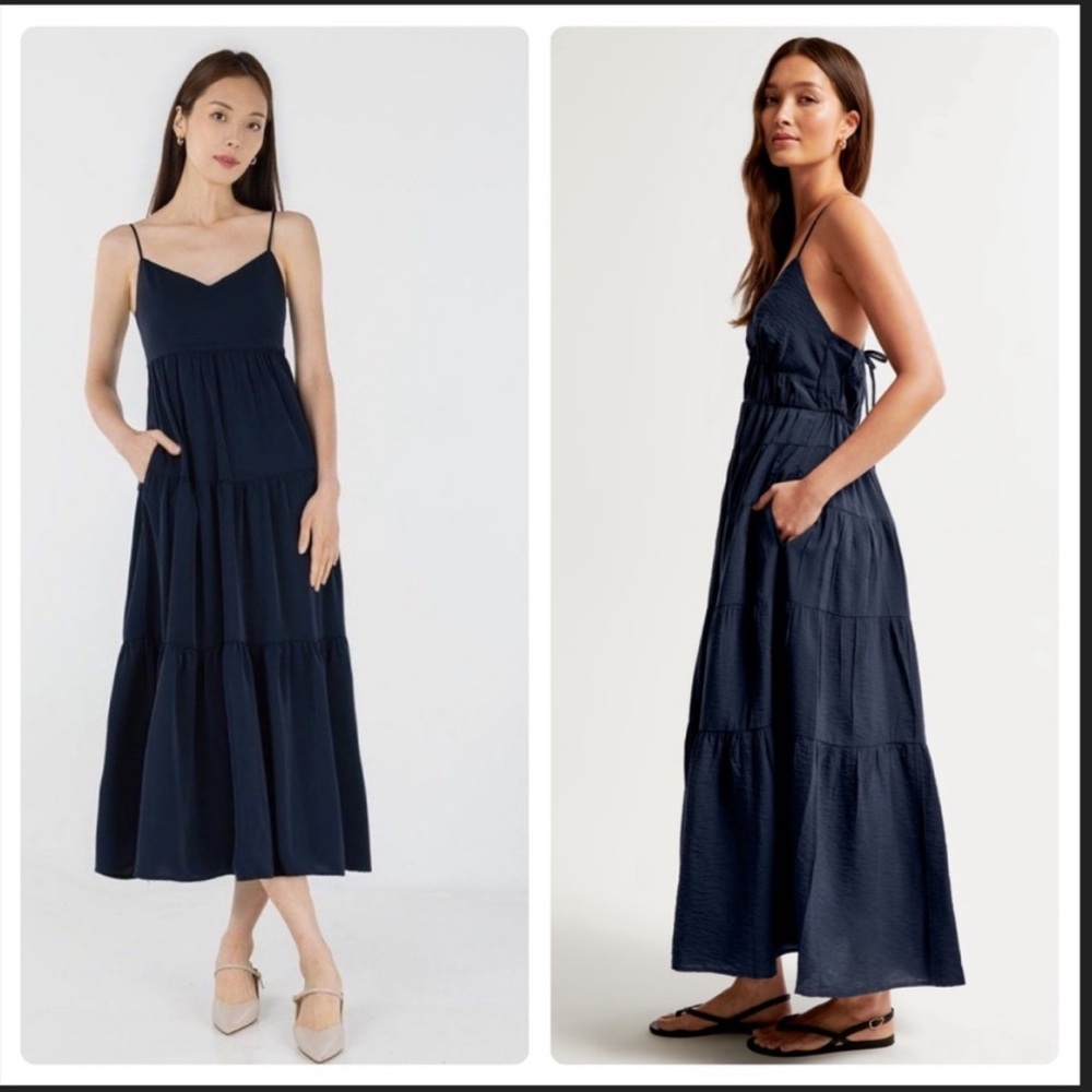 NWT Abercrombie & Fitch Blue Tiered Maxi Dress Flowy Crisscross Back Sundress S - Picture 6 of 16